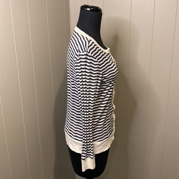 Three Dots Small Nautical Button Up Long Sleeve Shirt Stripes Texture - Picture 3 of 7